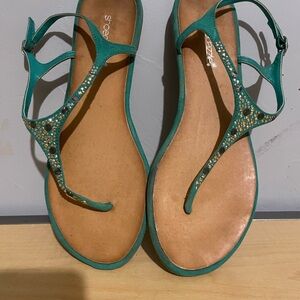 Shoe Dazzle Green Embellished Sandals